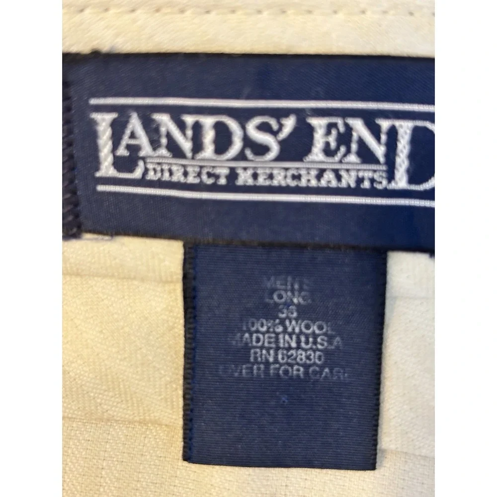 LANDS END Brown Windowpane Wool 2Pc SUIT‎ 44L Pleated Front Pants 36x30
